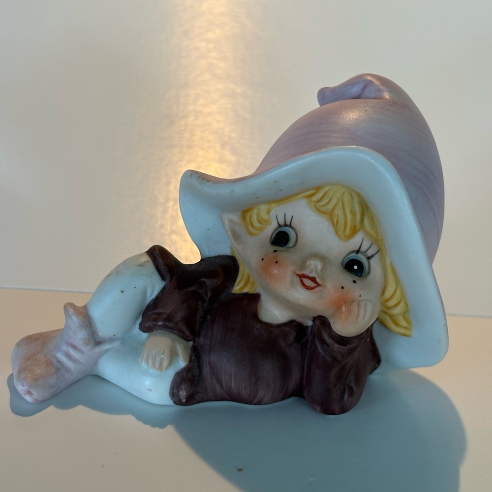 Vintage Homco  Purple Ceramic Bisque Pixie Elf